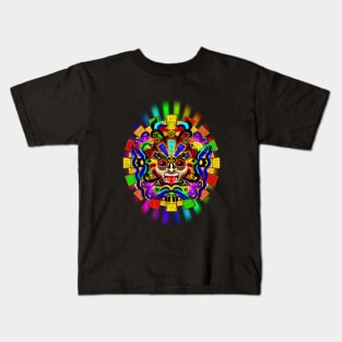 Aztec Warrior Mask Rainbow Colors Kids T-Shirt